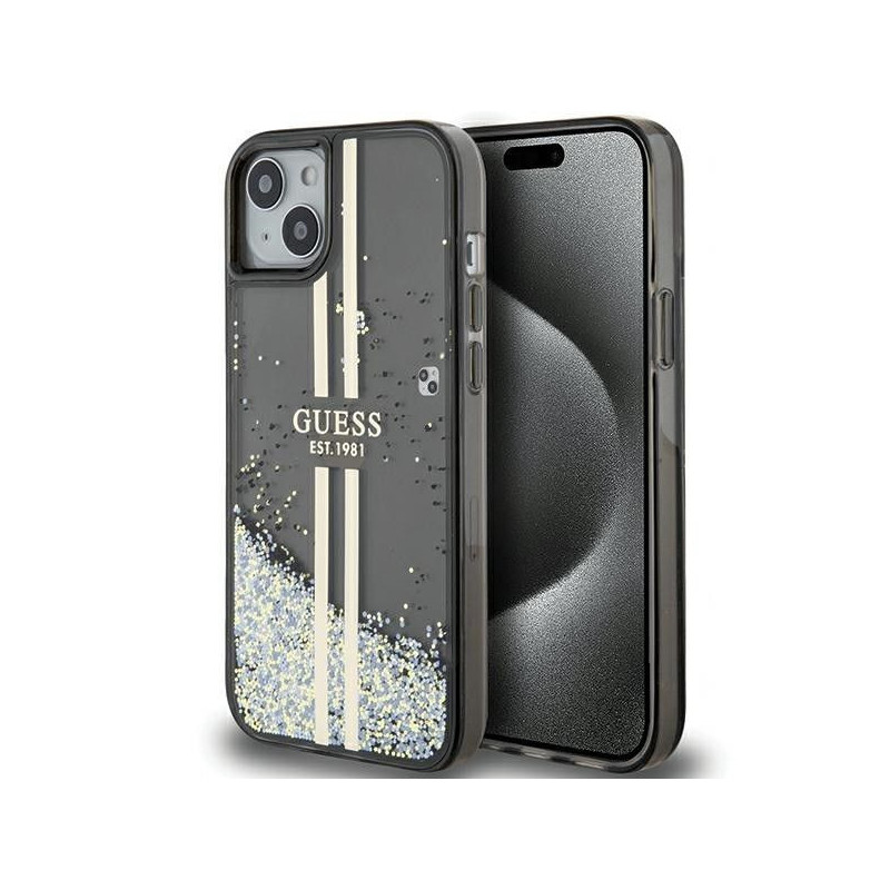 GUESS case for IPHONE 15 GUHCP15SLFCSEGK (Liquid Glitter Gold Stripes) black GUESS case for IPHONE 15 GUHCP15SLFCSEGK (Liquid Glitter Gold Stripes) black