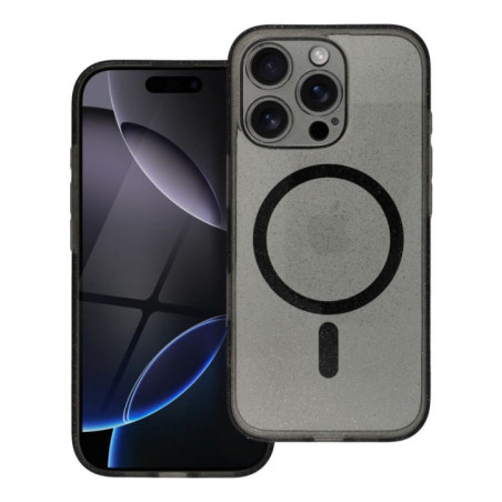 CLEAR MAG COVER case with camera protection compatible with MagSafe for IPHONE 14 PRO black glitter