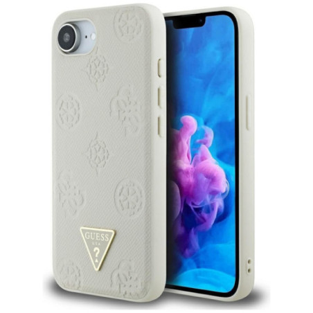 GUESS case for IPHONE 16e (SE 4 2025) compatible with MagSafe GUHMPSE4PGBTME (Grained PU Hot Stamp Peony Triangle Logo) beige