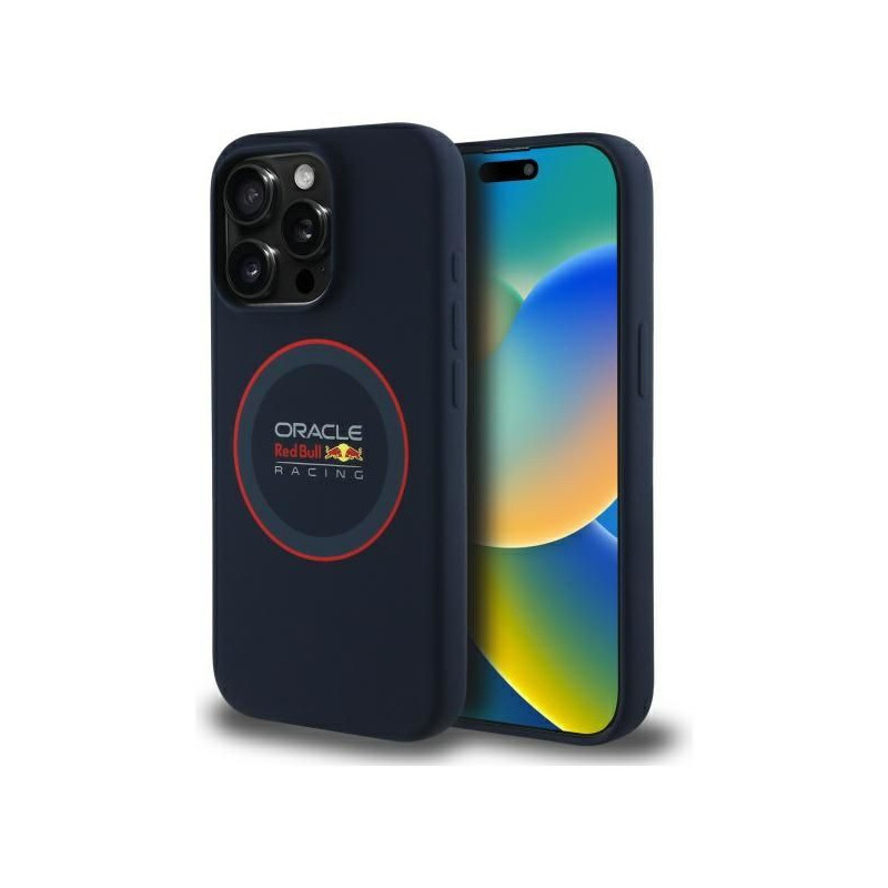 RED BULL case for IPHONE 15 Pro compatible with MgaSafe RBHMP15L24SIILVR (Silicone red Ring) navy