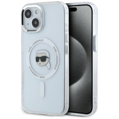 KARL LAGERFELD case for IPHONE 15 compatible with MagSafe KLHMP15SHLSKIH (IML Metal K Head) white