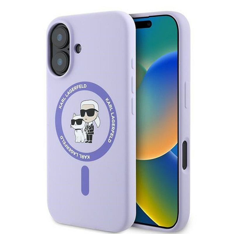 KARL LAGERFELD case for IPHONE 16 Plus compatible with MagSafe KLHMP16MSCMKCRHU (Silicone KC Body Ring) purple