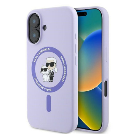 KARL LAGERFELD case for IPHONE 16 Plus compatible with MagSafe KLHMP16MSCMKCRHU (Silicone KC Body Ring) purple
