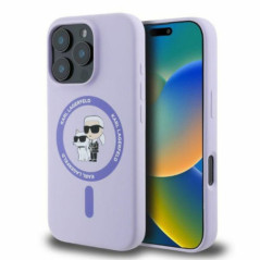 KARL LAGERFELD case for IPHONE 16 Pro Max compatible with MagSafe KLHMP16XSCMKCRHU (Silicone KC Body Ring) purple
