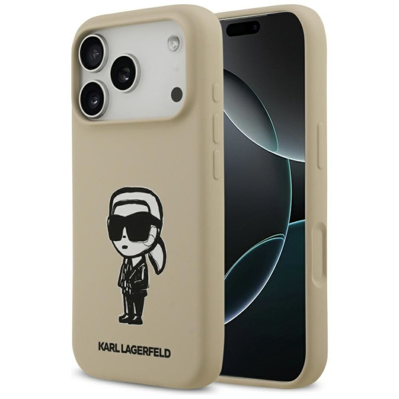 KARL LAGERFELD case for IPHONE 17 Pro compatible with MagSafe KLHMP17LSKIGROW (Silicone W/ KL Sketch & Logo) brown