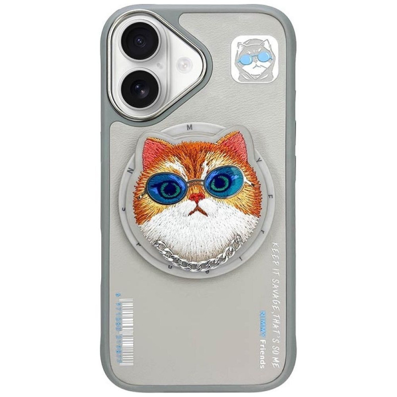 NIMMY case GLASSES COOL CAT compatible with MagSafe for IPHONE 16 gray