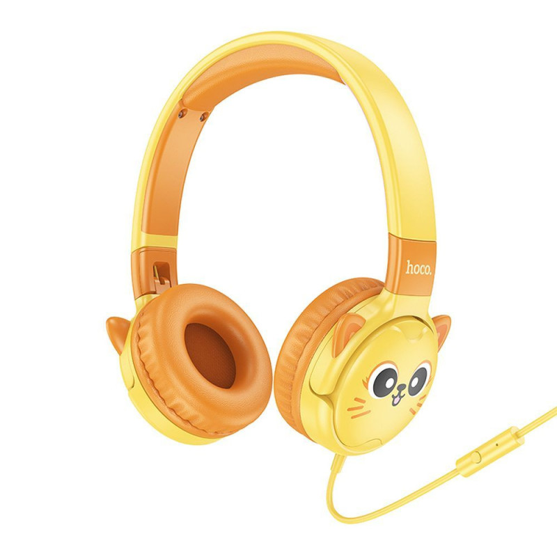 HOCO wire headphones Jack 3,5 mm for children with microphone W61 sun yellow HOCO wire headphones Jack 3,5 mm for children with microphone W61 sun yellow