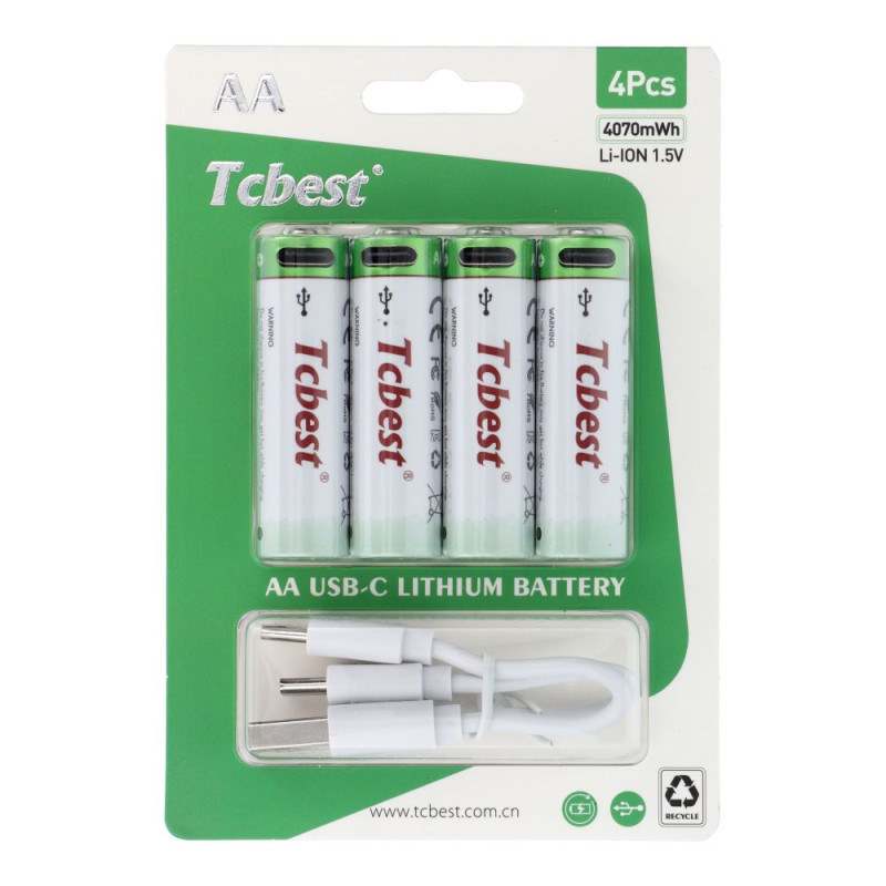 TCBEST rechargable battery R6 (AA) 2713 mAh with socket Type C + cable USB A to 4 x Type C 4 pcs TCBEST rechargable battery R6 (AA) 2713 mAh with socket Type C + cable USB A to 4 x Type C 4 pcs