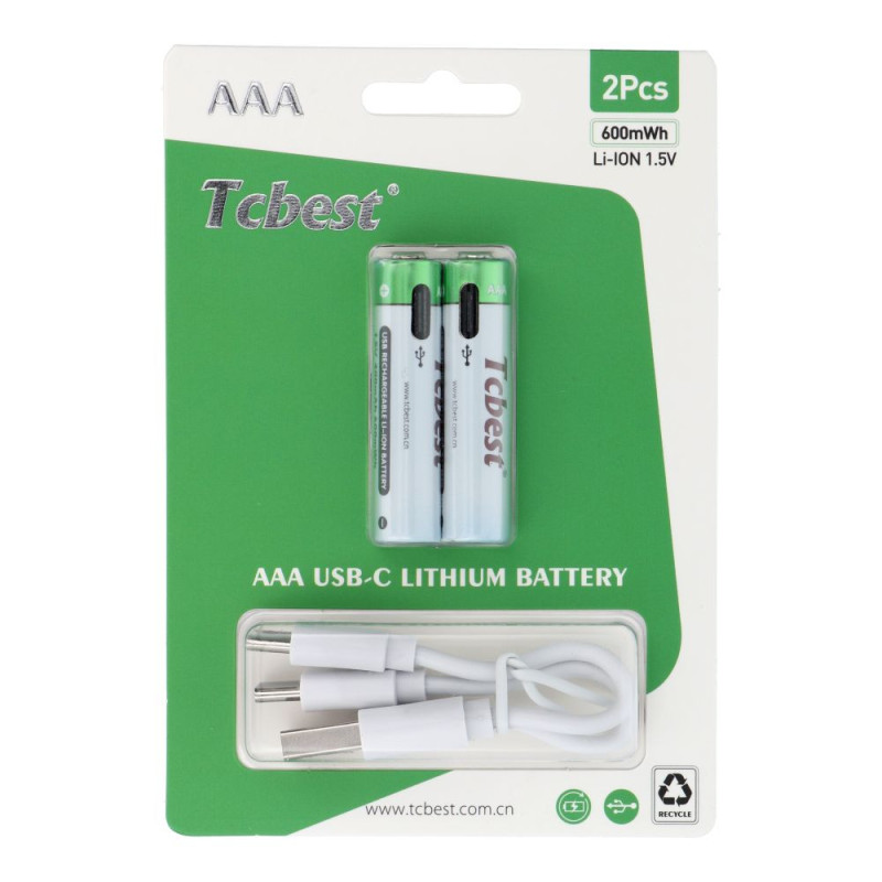 TCBEST rechargable battery R3 (AAA) 400 mAh with socket Type C + cable USB A to 2 x Type C 2 pcs TCBEST rechargable battery R3 (AAA) 400 mAh with socket Type C + cable USB A to 2 x Type C 2 pcs
