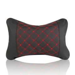 Car headrest pillow with stitching black red