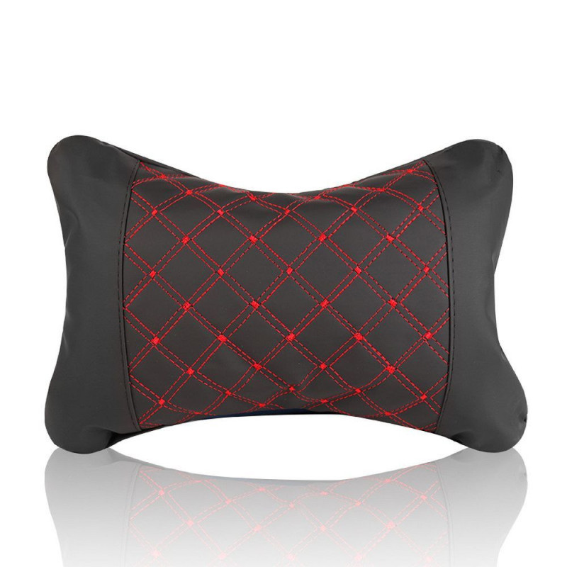 Car headrest pillow with stitching black red