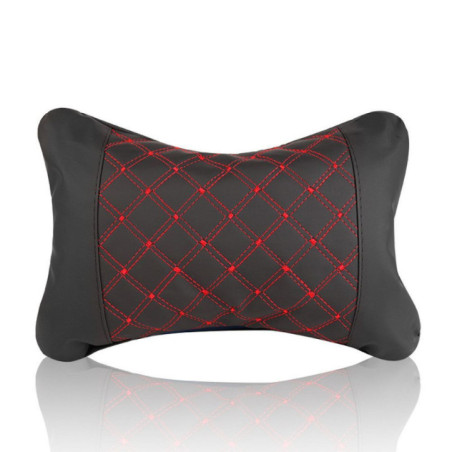 Car headrest pillow with stitching black red