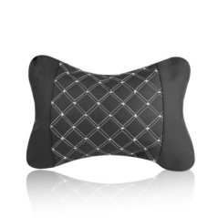 Car headrest pillow with stitching black white
