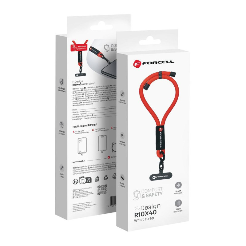 FORCELL F-DESIGN R10X40 wrist phone lanyard with adjustable length (max 20cm in the loop) red FORCELL F-DESIGN R10X40 wrist phone lanyard with adjustable length (max 20cm in the loop) red