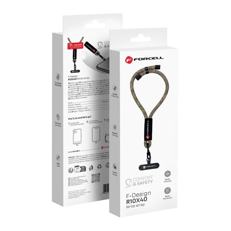 FORCELL F-DESIGN R10X40 wrist phone lanyard with adjustable length (max 20cm in the loop) green pink purple FORCELL F-DESIGN R10X40 wrist phone lanyard with adjustable length (max 20cm in the loop) green pink purple