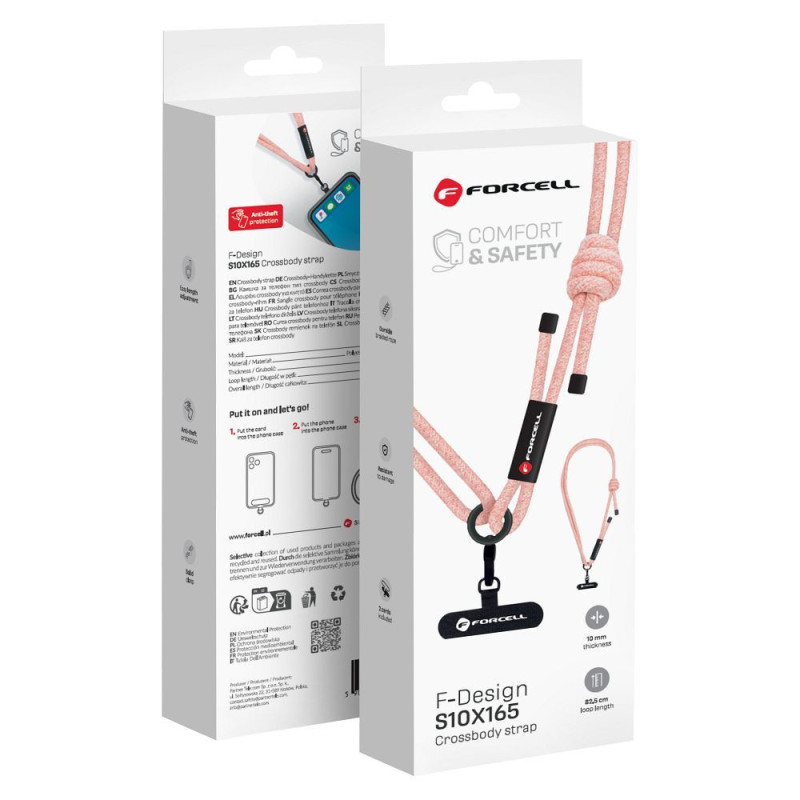 FORCELL F-DESIGN S10X165 crossbody phone lanyard with adjustable length (max 82,5cm in the loop) pink white FORCELL F-DESIGN S10X165 crossbody phone lanyard with adjustable length (max 82,5cm in the loop) pink white