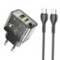 Phone charger Hoco USB A + USB C QC3.0 PD 3A 20W + cable USB C to USB C N34 transparnent Phone charger Hoco USB A + USB C QC3.0 PD 3A 20W + cable USB C to USB C N34 transparnent