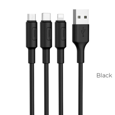 Cable 3in1 USB A to Lightning / Micro USB / USB C Hoco 2A 1 m X25 black