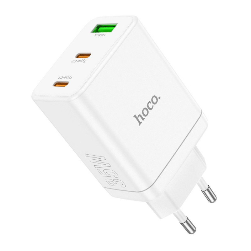 Phone charger Hoco 2 x USB C + USB A QC3.0 PD 3A 35W N33 white Phone charger Hoco 2 x USB C + USB A QC3.0 PD 3A 35W N33 white