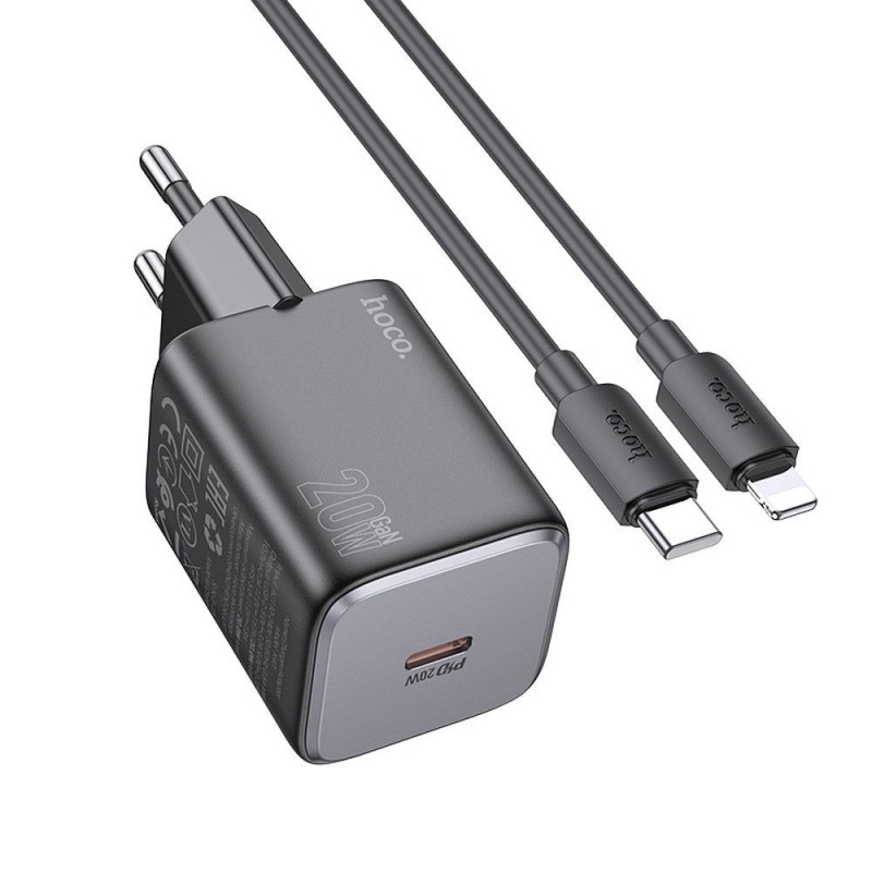 Phone charger Hoco USB C QC PD 20W + cable USB C to Lightning N40 black Phone charger Hoco USB C QC PD 20W + cable USB C to Lightning N40 black