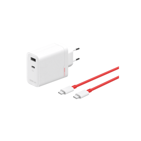 OnePlus 120W Dual Ports SuperVooc  Adapter + Cable (Type-C + Type-A) - White