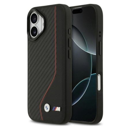 BMW case for IPHONE 17 compatible with MagSafe BMHMP17S25PCCSCKR (PU Carbon Line & Logo) red