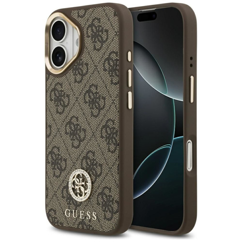 GUESS case for IPHONE 17 compatible with MagSafe GUHMP17SP4GRMDEW (PU W/ 4G Strass Logo) brown