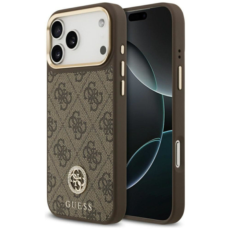 GUESS case for IPHONE 17 Pro Max compatible with MagSafe GUHMP17XP4GRMDEW (PU W/ 4G Strass Logo) brown GUESS case for IPHONE 17 Pro Max compatible with MagSafe GUHMP17XP4GRMDEW (PU W/ 4G Strass Logo) brown