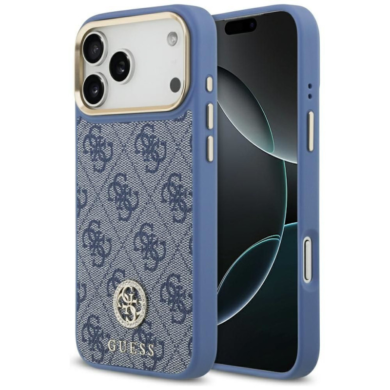 GUESS case for IPHONE 17 Pro Max compatible with MagSafe GUHMP17XP4GRMDEB (PU W/ 4G Strass Logo) blue