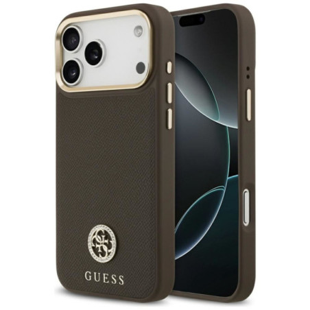 GUESS case for IPHONE 17 Pro Max compatible with MagSafe GUHMP17XPGCRMDEW (PU W/ Grained Strass Logo) brown