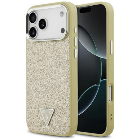 GUESS case for IPHONE 17 Pro Max compatible with MagSafe GUHMP17XPFGTSCMD (PU Glitter W/ Triangle Logo) gold