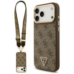 GUESS case for IPHONE 17 Pro Max compatible with MagSafe GUHMP17XP4G4TCSW (PU W/ Triangle Logo & Big Strap Metal Buttons) brown