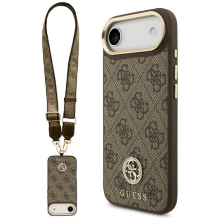GUESS case for IPHONE 17 Air compatible with MagSafe GUHMP17MP4G4DCSW (PU W/ Strass Logo & Big Strap Metal Buttons) brown