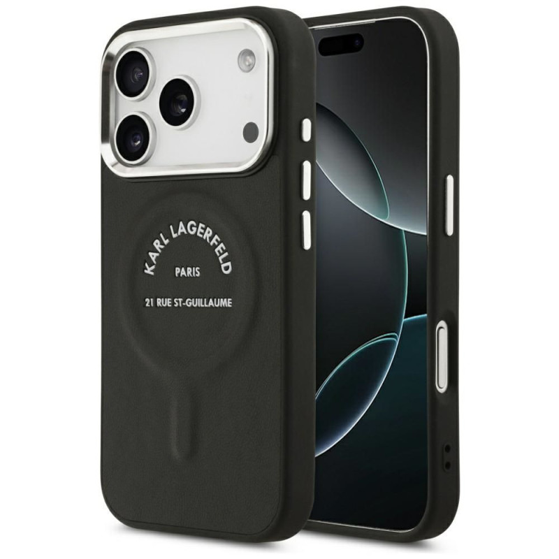 KARL LAGERFELD case for IPHONE 17 Pro compatible with MagSafe KLHMP17LPSKRSGEK (PU W/ Karl RSG Logo) black