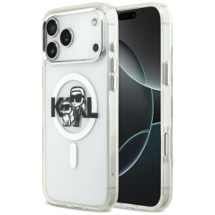 KARL LAGERFELD case for IPHONE 17 Pro Max compatible with MagSafe KLHMP17XHGKCGKBT (IML Glitter K&C Sketch Logo) transparent