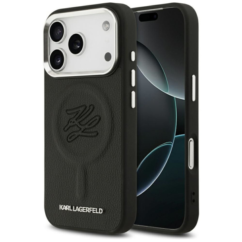 KARL LAGERFELD case for IPHONE 17 Pro compatible with MagSafe KLHMP17LPGFKLRDK (PU W/ Initial & Metal Logo) black