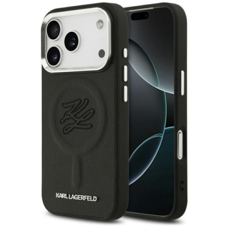 KARL LAGERFELD case for IPHONE 17 Pro Max compatible with MagSafe KLHMP17XPGFKLRDK (PU W/ Initial & Metal Logo) black