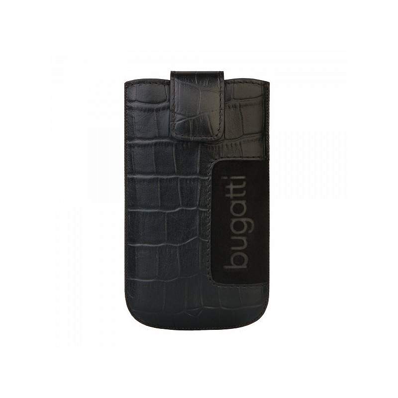 BUGATTI SlimCase Leder Croco Black M mit EasyOut Technik (7,3 cm x 12,2 cm)