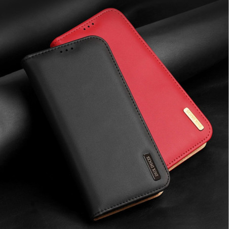 Dux Ducis Hivo Leather Flip Cover Genuine Leather Wallet For Cards And Documents für Samsung Galaxy S22 Ultra Black