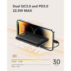 POWERBANK 5.000 mAh 20W mit eingebauten Connector USB-C