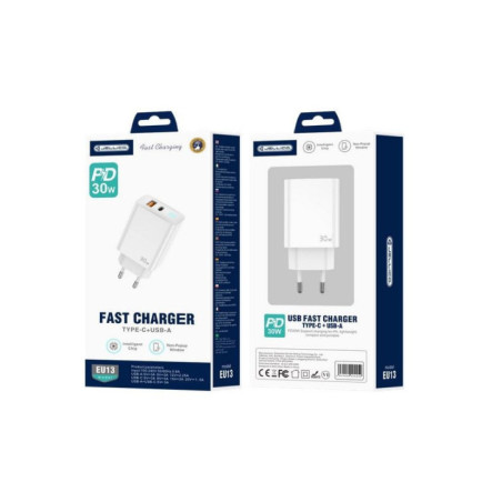 CHARGER USB-C + USB-A 30W GaN JELLICO EU13 + FREE CABLE USB-C