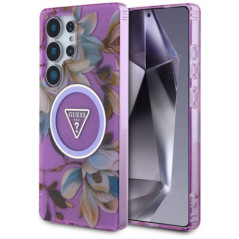 GUESS case for SAMSUNG S25 Ultra GUHMS25LHFLPEDU (Magnetic IML Metal Glitter Flowers Triangle) purple