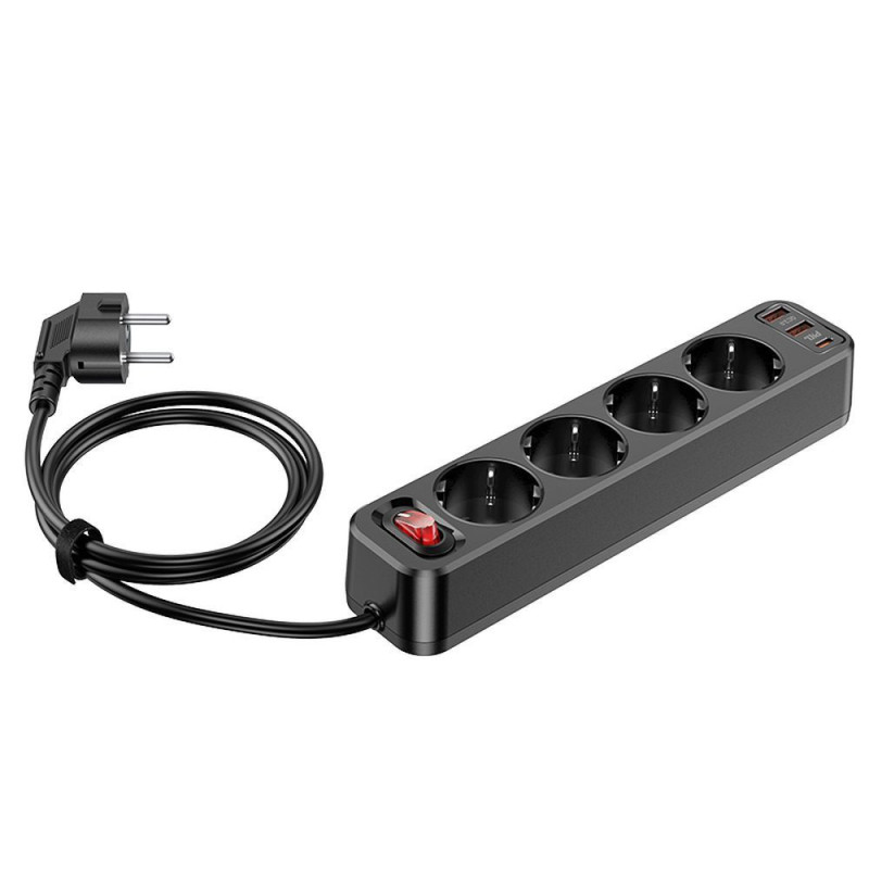 Power strip 1,8 m Hoco 4 sockets + 2 x USB A + USB C QC3.0 PD 3A 20W NS1 black Power strip 1,8 m Hoco 4 sockets + 2 x USB A + USB C QC3.0 PD 3A 20W NS1 black