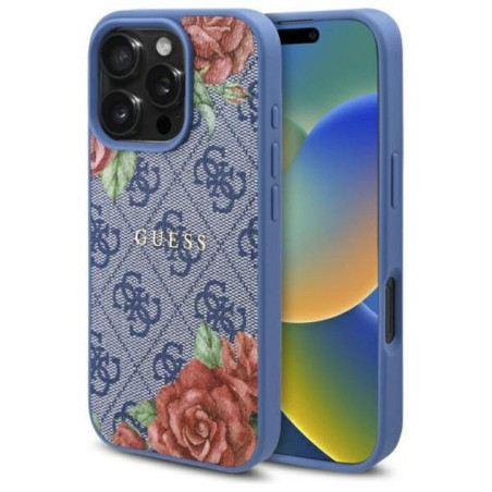 GUESS case for IPHONE 16 Pro compatible with MagSafe GUHMP16LP4ROPEMCB (4G Flowers Print) blue