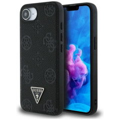 GUESS case for IPHONE 16e (SE 4 2025) compatible with MagSafe GUHMPSE4PGBTMK (Grained PU Hot Stamp Peony Triangle Logo) black