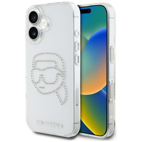 KARL LAGERFELD case for IPHONE 16 KLHCP16SHKHDCELT (IML Rhinestones K Head) transparent