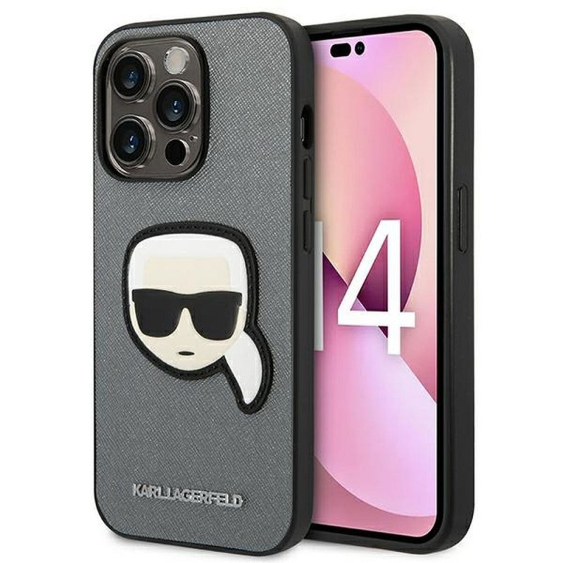 KARL LAGERFELD case for IPHONE 14 Pro Max KLHCP14XSAPKHG (Saffiano With Karl Head Patch) silver