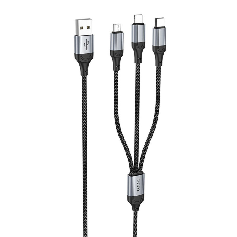 Cable 3in1 USB A to Lightning / Micro USB / USB C Hoco 2,4A 1 m X102 black