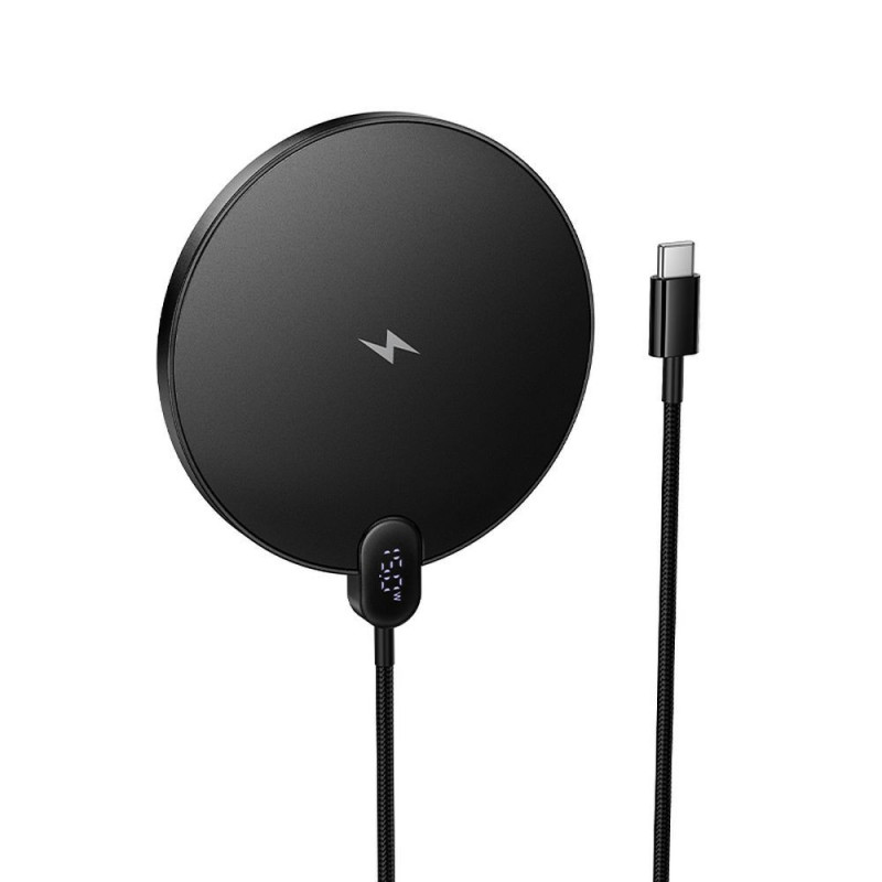 Wireless charger Hoco 15W with cable USB C and digital display CW62 black Wireless charger Hoco 15W with cable USB C and digital display CW62 black