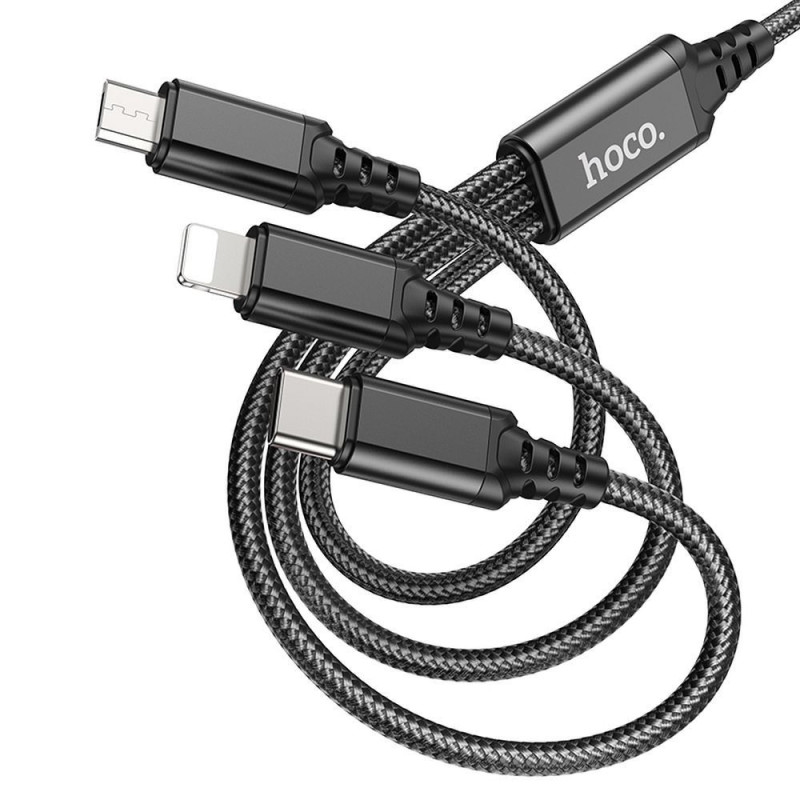 Cable 3in1 USB A to Lightning / Micro USB / USB C Hoco 2A 1 m X76 black Cable 3in1 USB A to Lightning / Micro USB / USB C Hoco 2A 1 m X76 black